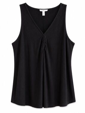 Addition Elle Black V-Neck Ribbed Tank Top w Pleated Detail – Size 2X Like New